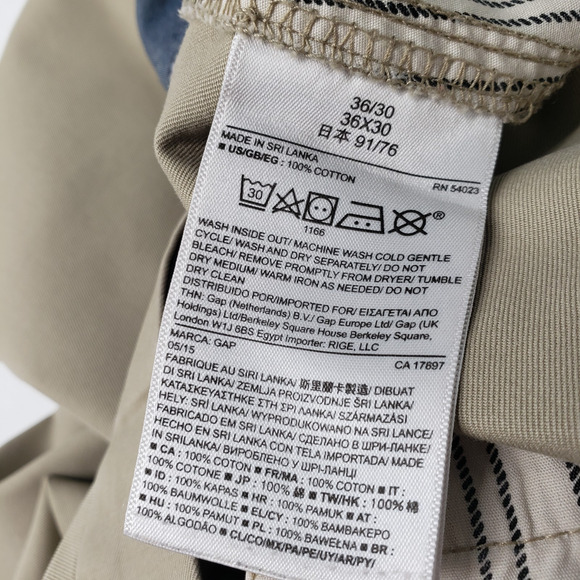 GAP Chino Khaki Pants 36x27 Mens Brown Straight Leg Relaxed Flat Front Cotton - Picture 15 of 16